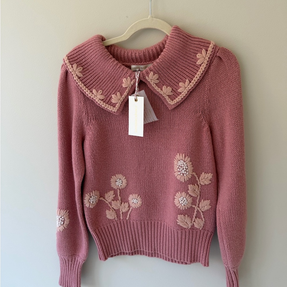 LoveShackFancy Dusty Pink Floral Sweater